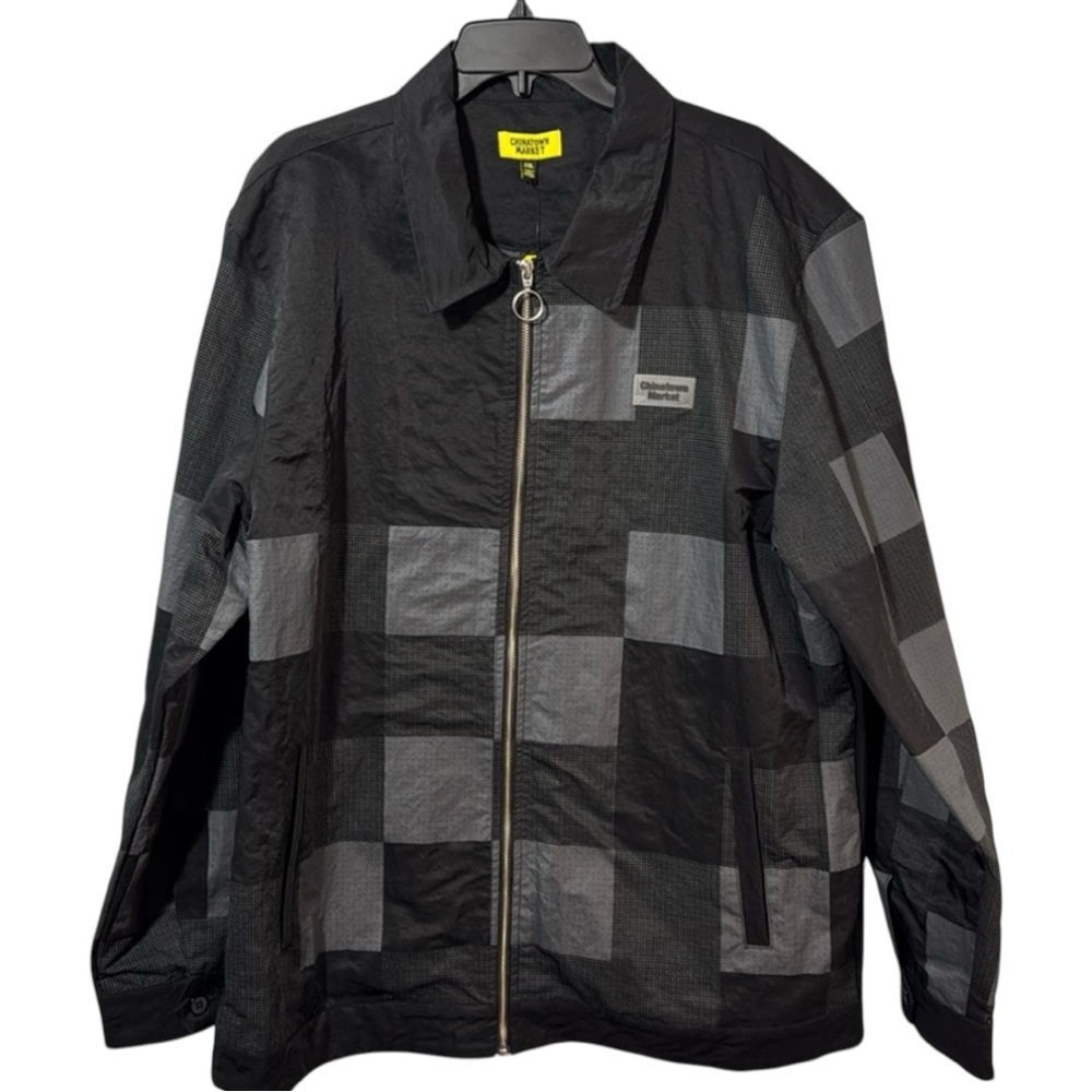 Chinatown Market Jacket Black/Gray Patchwork Full‎ Zip Windbreaker Size 2X. NWT